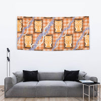 Aloha Hawaii Tiki Palaka Motifs Tapestry Honohono Lei Orange Elegant Vibes