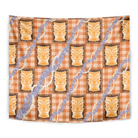 Aloha Hawaii Tiki Palaka Motifs Tapestry Honohono Lei Orange Elegant Vibes