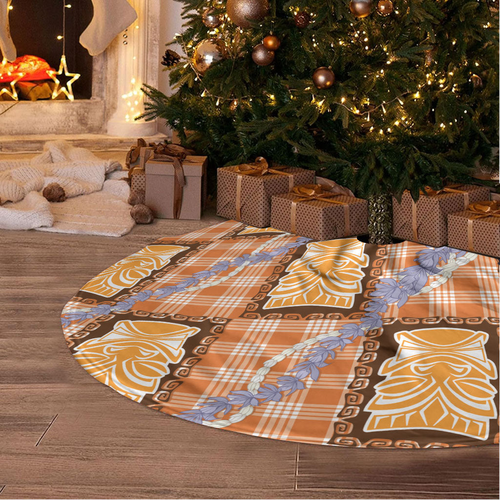 Aloha Hawaii Tiki Palaka Motifs Tree Skirt Honohono Lei Orange Elegant Vibes