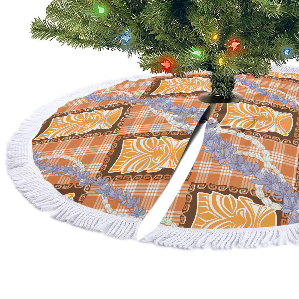 Aloha Hawaii Tiki Palaka Motifs Tree Skirt Honohono Lei Orange Elegant Vibes
