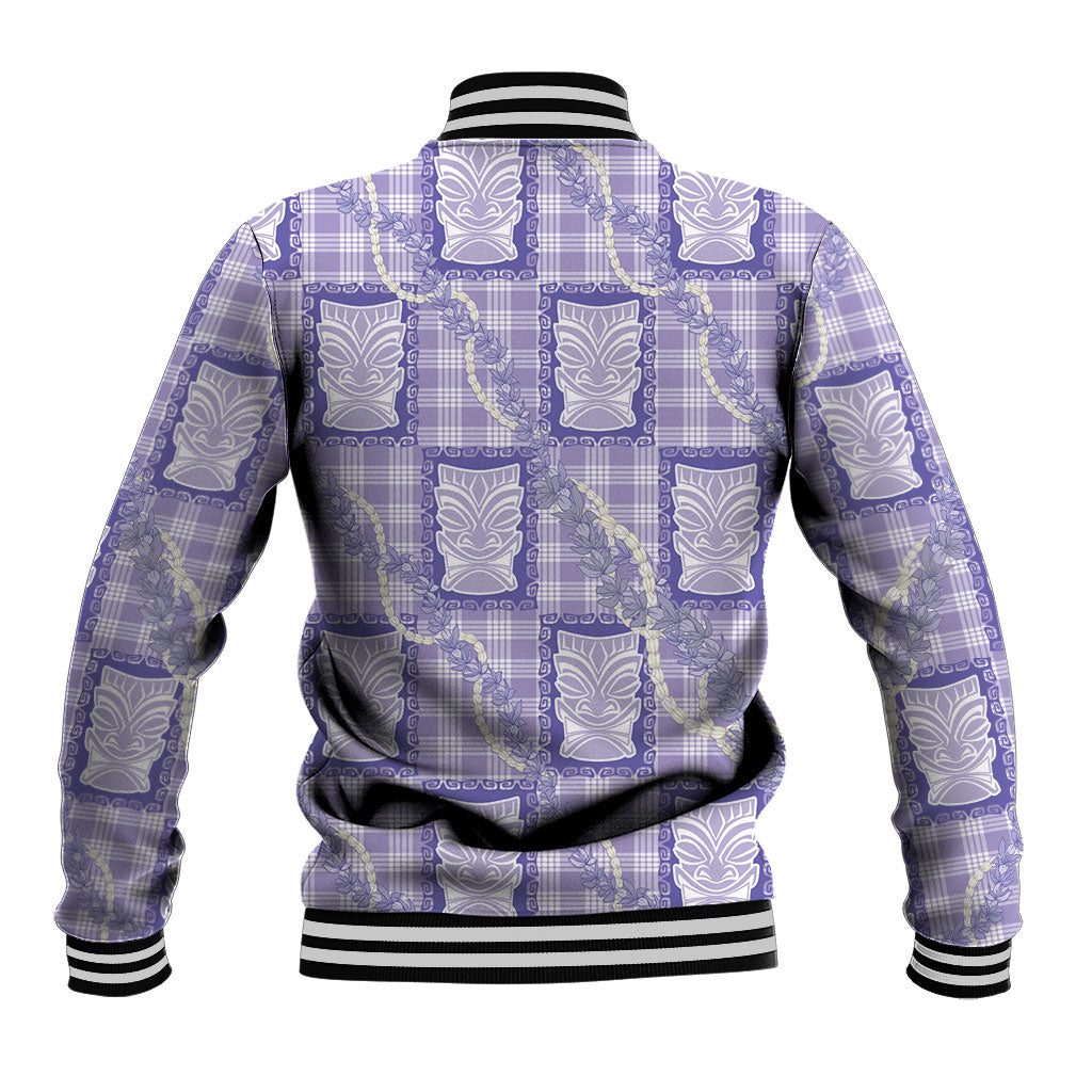 Aloha Hawaii Tiki Palaka Motifs Baseball Jacket Honohono Lei Purple Elegant Vibes