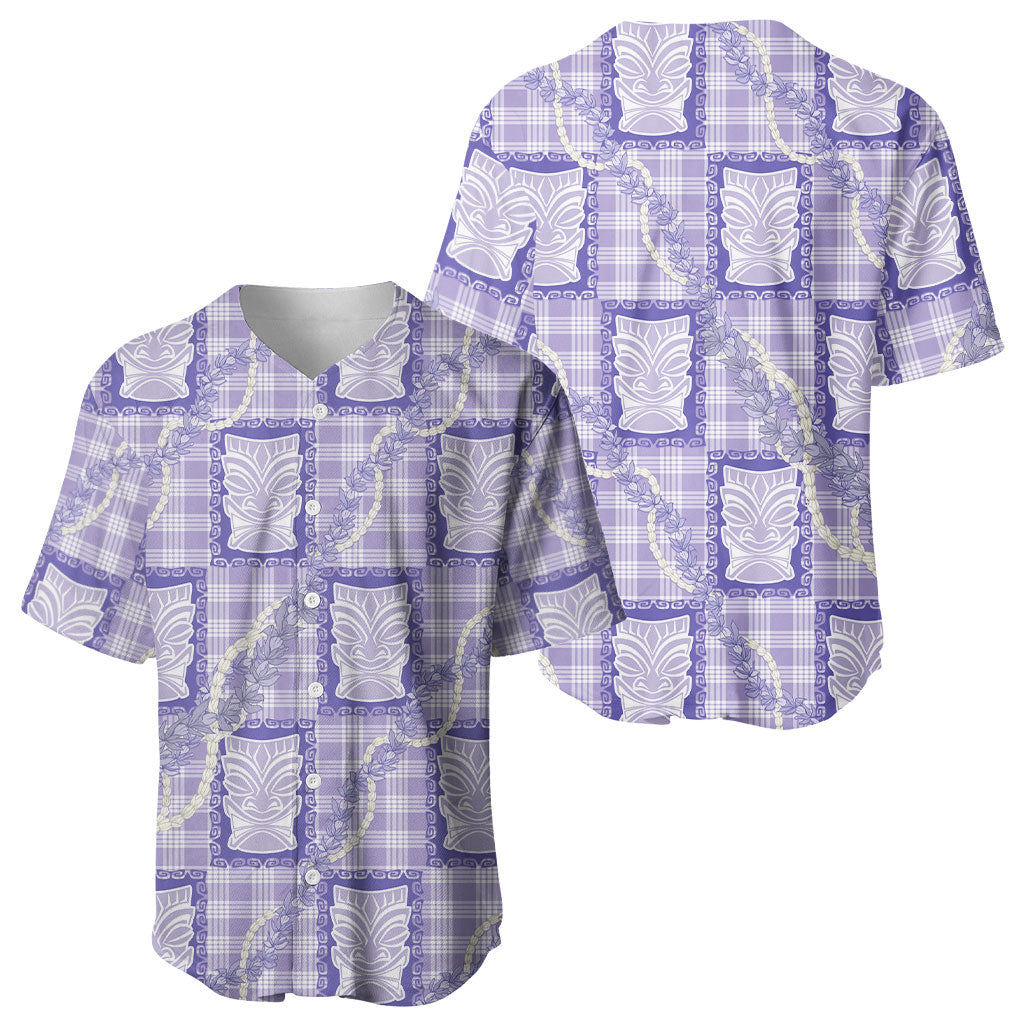Aloha Hawaii Tiki Palaka Motifs Baseball Jersey Honohono Lei Purple Elegant Vibes