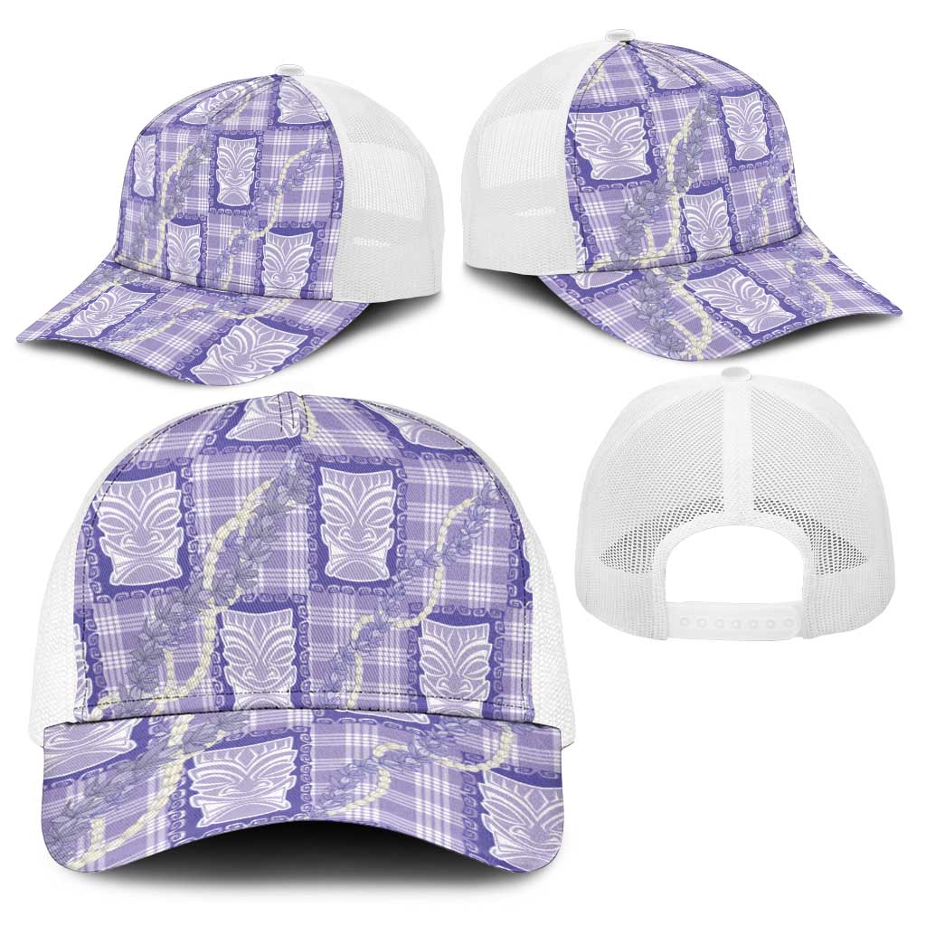Aloha Hawaii Tiki Palaka Motifs Baseball Net Cap Honohono Lei Purple Elegant Vibes