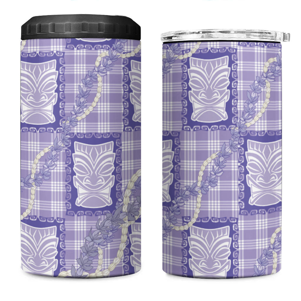 Aloha Hawaii Tiki Palaka Motifs 4 in 1 Can Cooler Tumbler Honohono Lei Purple Elegant Vibes