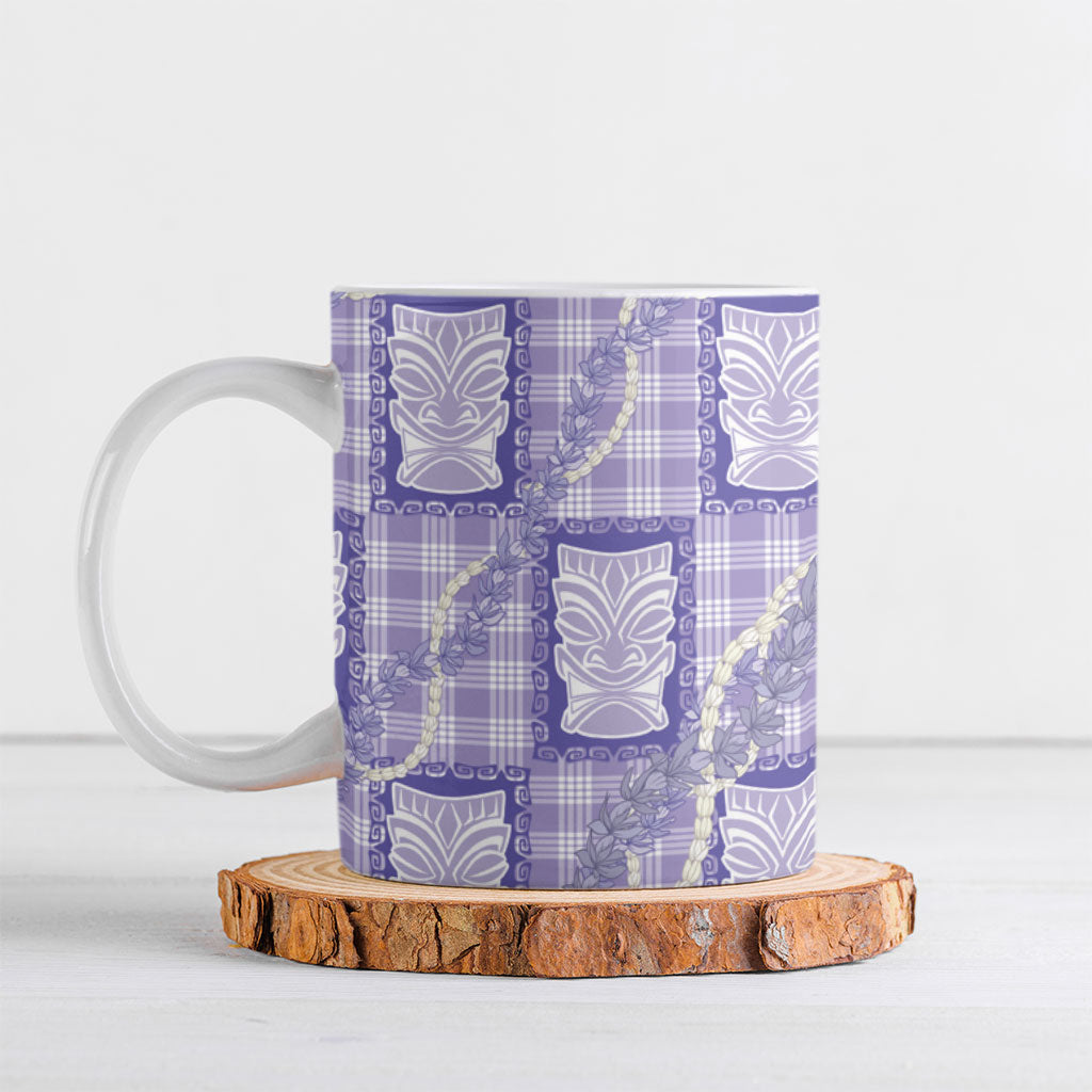 Aloha Hawaii Tiki Palaka Motifs Ceramic Mug Honohono Lei Purple Elegant Vibes