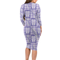 Aloha Hawaii Tiki Palaka Motifs Family Matching Long Sleeve Bodycon Dress and Hawaiian Shirt Honohono Lei Purple Elegant Vibes