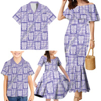 Aloha Hawaii Tiki Palaka Motifs Family Matching Mermaid Dress and Hawaiian Shirt Honohono Lei Purple Elegant Vibes