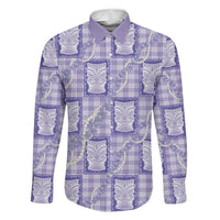 Aloha Hawaii Tiki Palaka Motifs Family Matching Off The Shoulder Long Sleeve Dress and Hawaiian Shirt Honohono Lei Purple Elegant Vibes