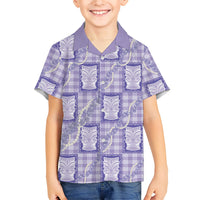 Aloha Hawaii Tiki Palaka Motifs Family Matching Off The Shoulder Long Sleeve Dress and Hawaiian Shirt Honohono Lei Purple Elegant Vibes