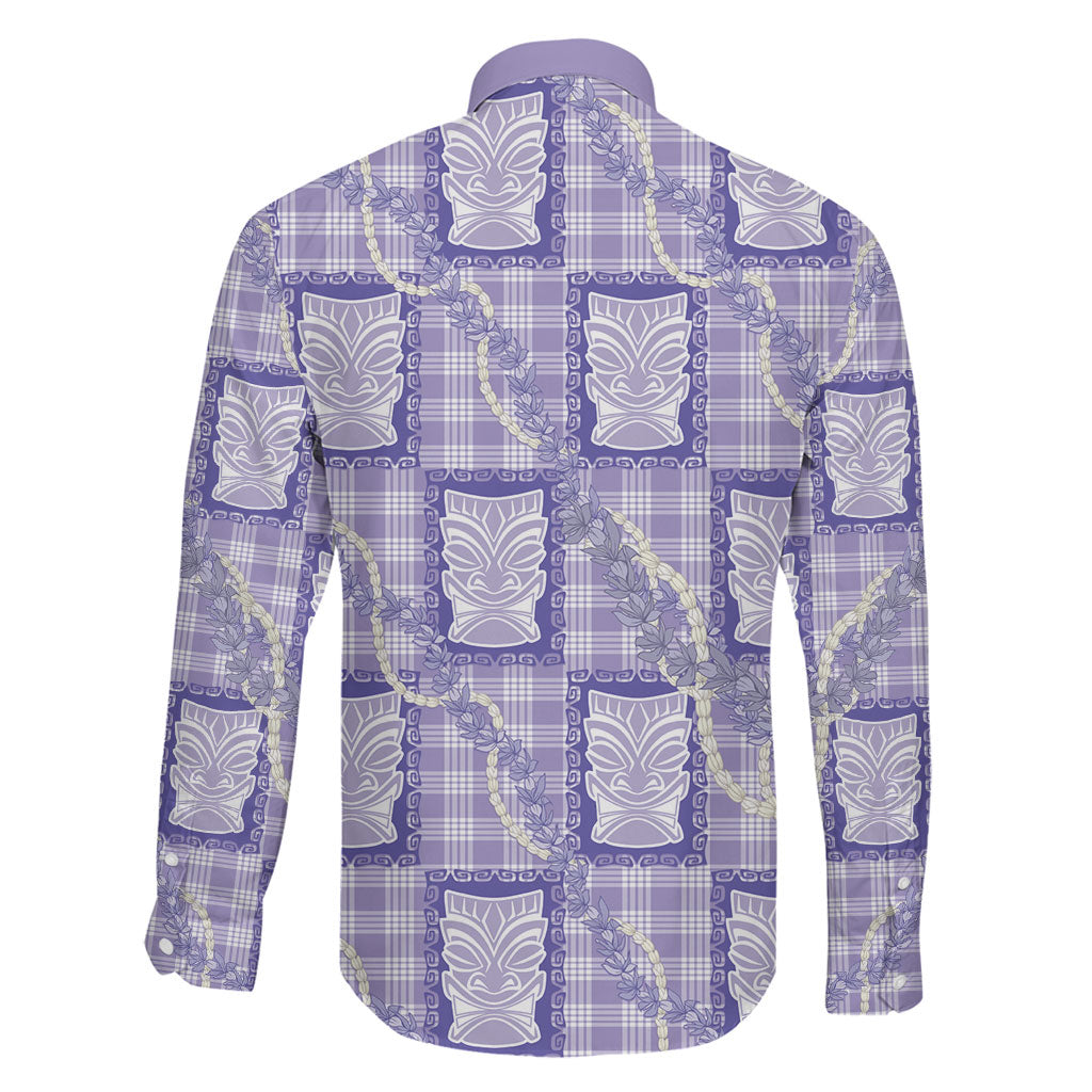Aloha Hawaii Tiki Palaka Motifs Family Matching Off Shoulder Short Dress and Hawaiian Shirt Honohono Lei Purple Elegant Vibes