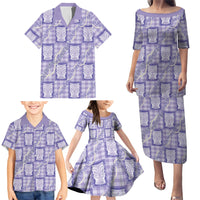 Aloha Hawaii Tiki Palaka Motifs Family Matching Puletasi and Hawaiian Shirt Honohono Lei Purple Elegant Vibes