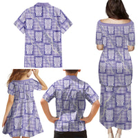 Aloha Hawaii Tiki Palaka Motifs Family Matching Puletasi and Hawaiian Shirt Honohono Lei Purple Elegant Vibes