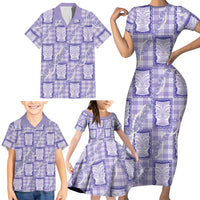 Aloha Hawaii Tiki Palaka Motifs Family Matching Short Sleeve Bodycon Dress and Hawaiian Shirt Honohono Lei Purple Elegant Vibes