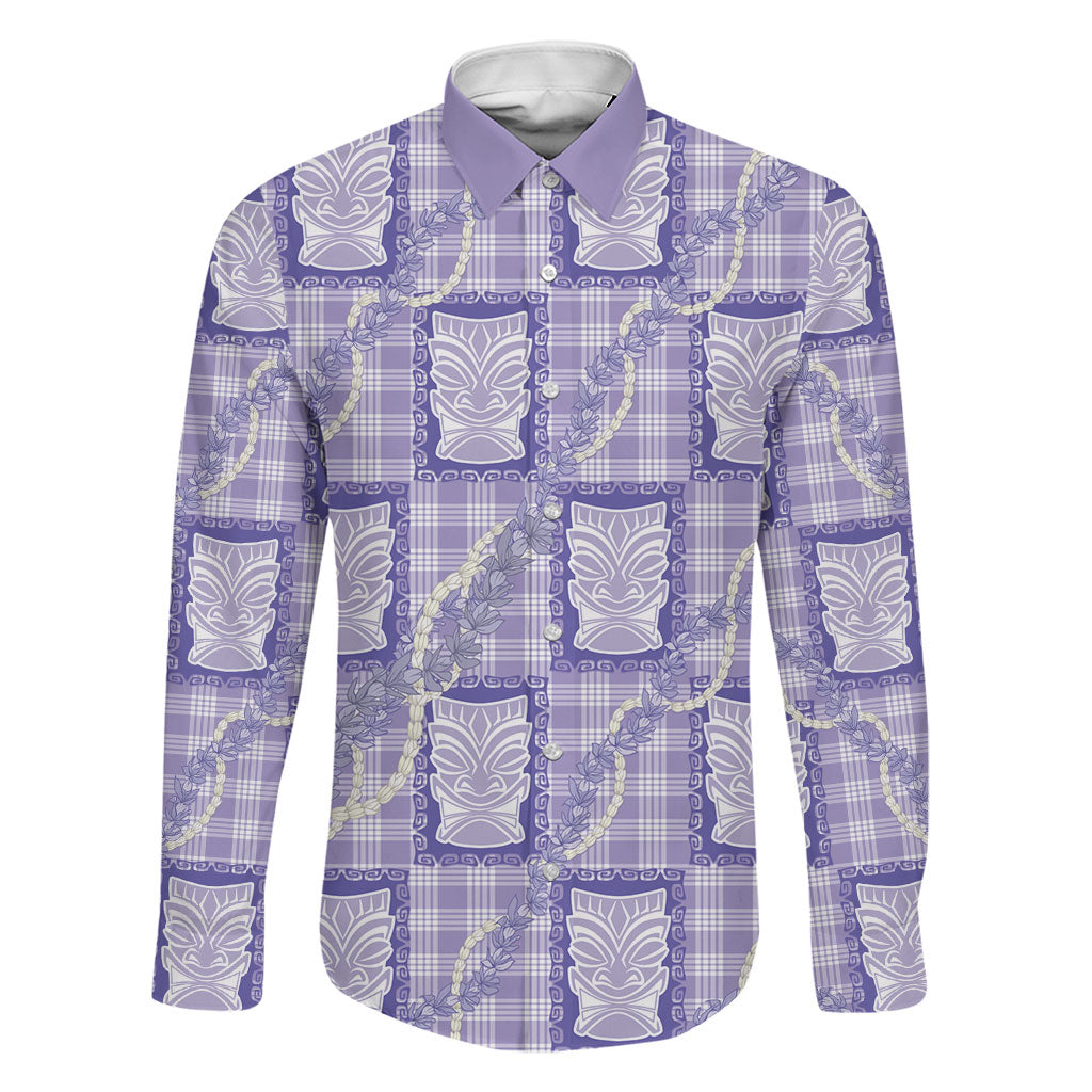 Aloha Hawaii Tiki Palaka Motifs Family Matching Tank Maxi Dress and Hawaiian Shirt Honohono Lei Purple Elegant Vibes