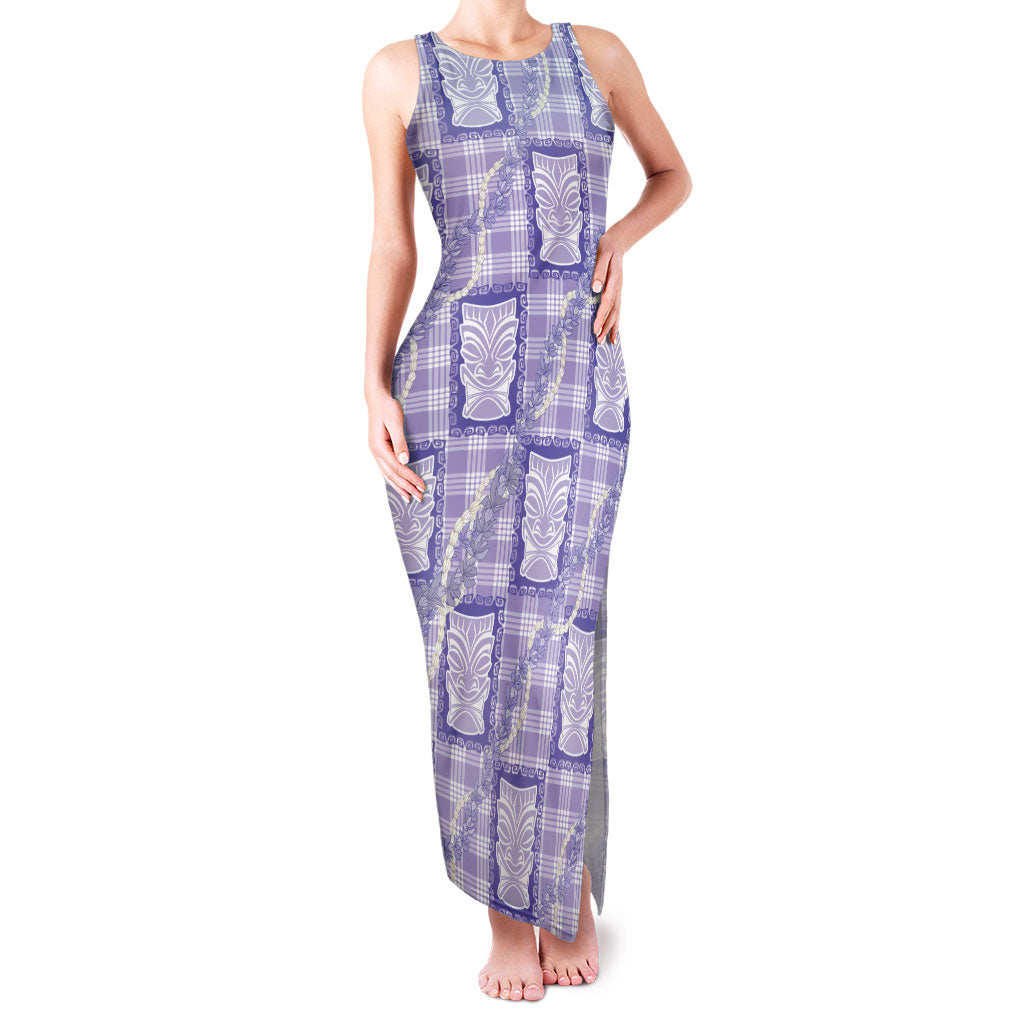 Aloha Hawaii Tiki Palaka Motifs Family Matching Tank Maxi Dress and Hawaiian Shirt Honohono Lei Purple Elegant Vibes