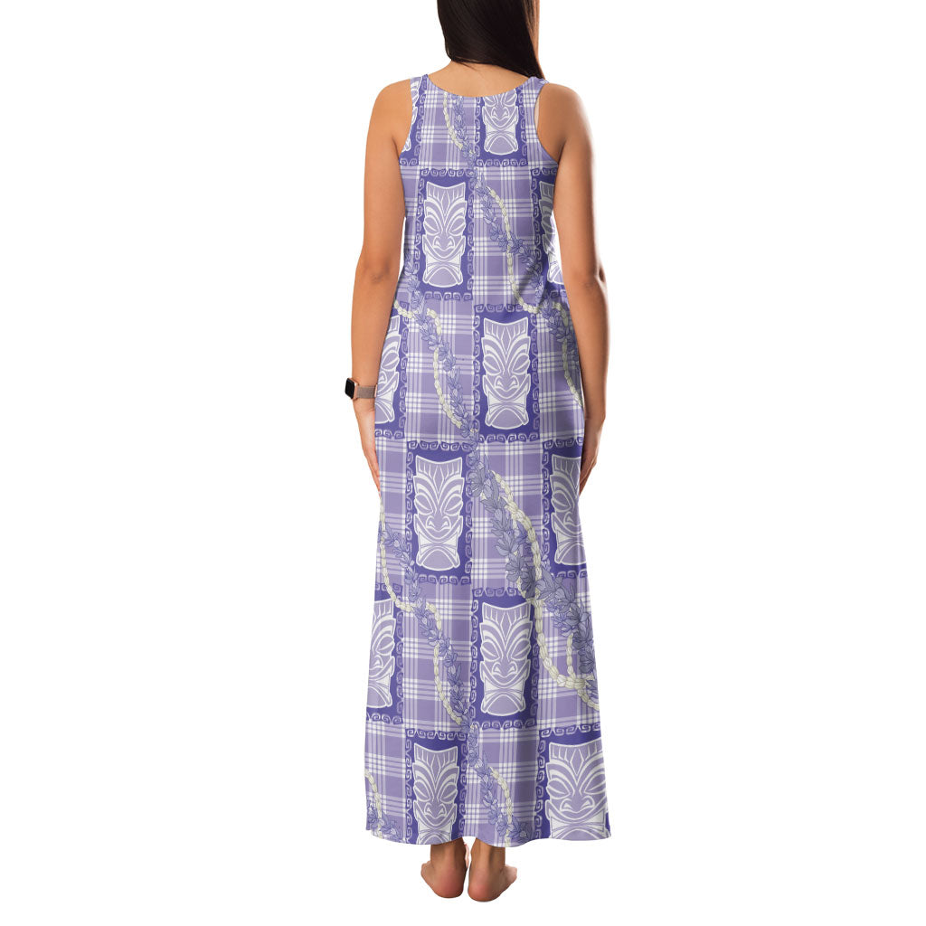Aloha Hawaii Tiki Palaka Motifs Family Matching Tank Maxi Dress and Hawaiian Shirt Honohono Lei Purple Elegant Vibes