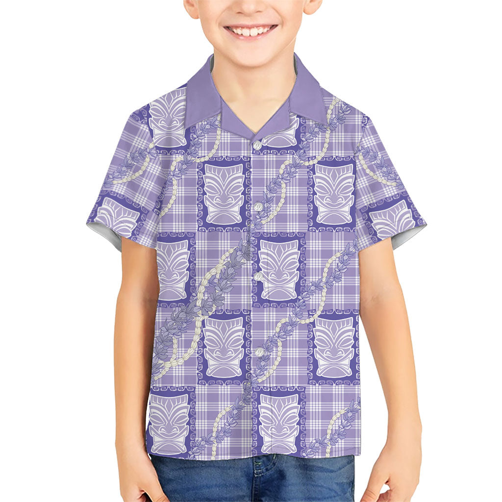 Aloha Hawaii Tiki Palaka Motifs Family Matching Tank Maxi Dress and Hawaiian Shirt Honohono Lei Purple Elegant Vibes