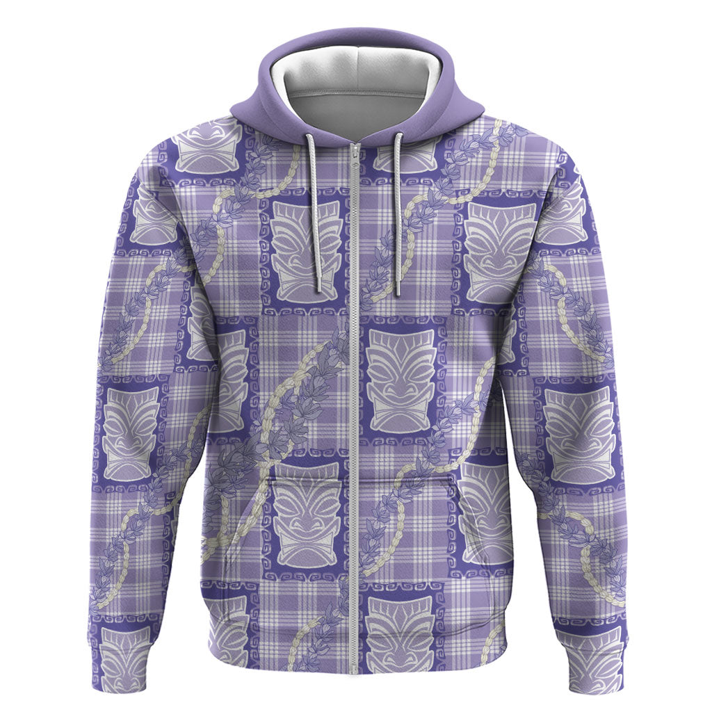 Aloha Hawaii Tiki Palaka Motifs Hoodie Honohono Lei Purple Elegant Vibes