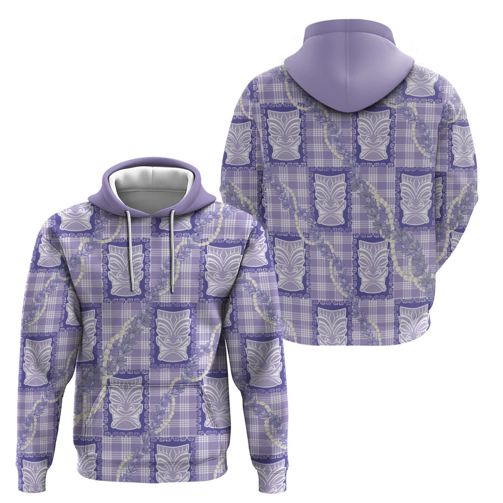 Aloha Hawaii Tiki Palaka Motifs Hoodie Honohono Lei Purple Elegant Vibes