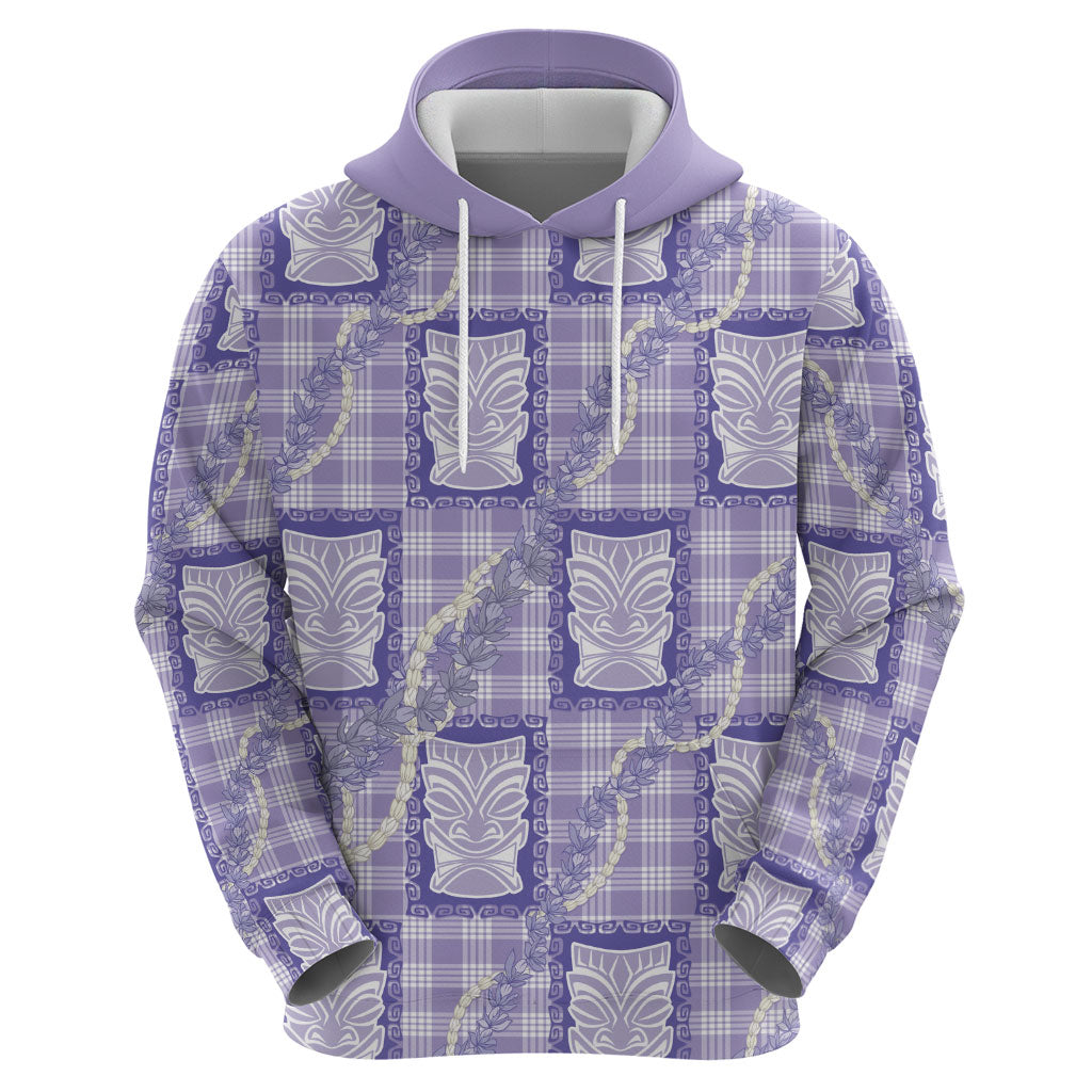 Aloha Hawaii Tiki Palaka Motifs Hoodie Honohono Lei Purple Elegant Vibes