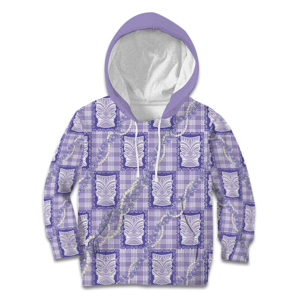 Aloha Hawaii Tiki Palaka Motifs Kid Hoodie Honohono Lei Purple Elegant Vibes