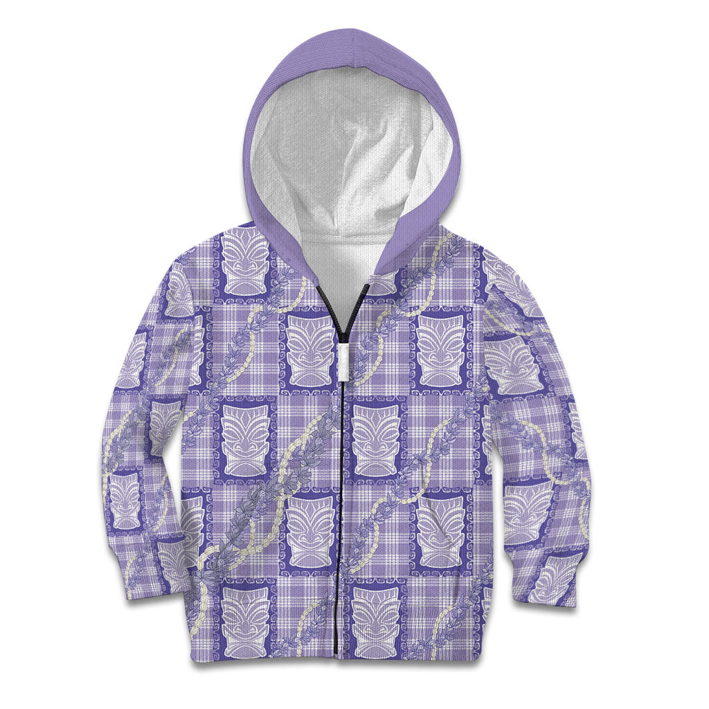 Aloha Hawaii Tiki Palaka Motifs Kid Hoodie Honohono Lei Purple Elegant Vibes