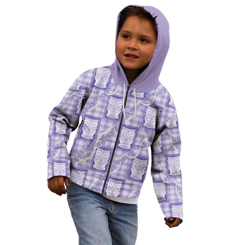 Aloha Hawaii Tiki Palaka Motifs Kid Hoodie Honohono Lei Purple Elegant Vibes