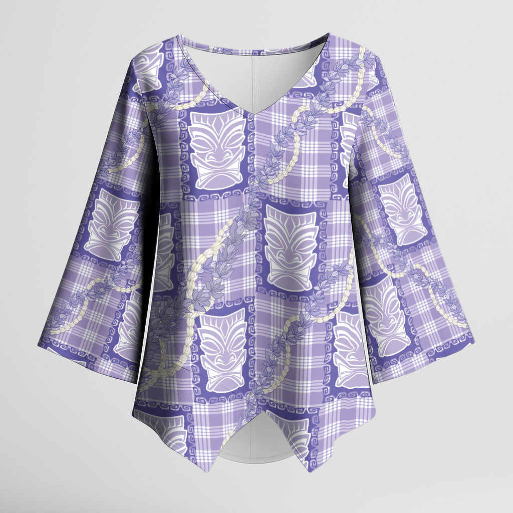 Aloha Hawaii Tiki Palaka Motifs Kimono Sleeve Blouse Honohono Lei Purple Elegant Vibes LT14 Female Purple - Polynesian Pride