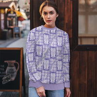 Aloha Hawaii Tiki Palaka Motifs Ugly Christmas Sweater Honohono Lei Purple Elegant Vibes
