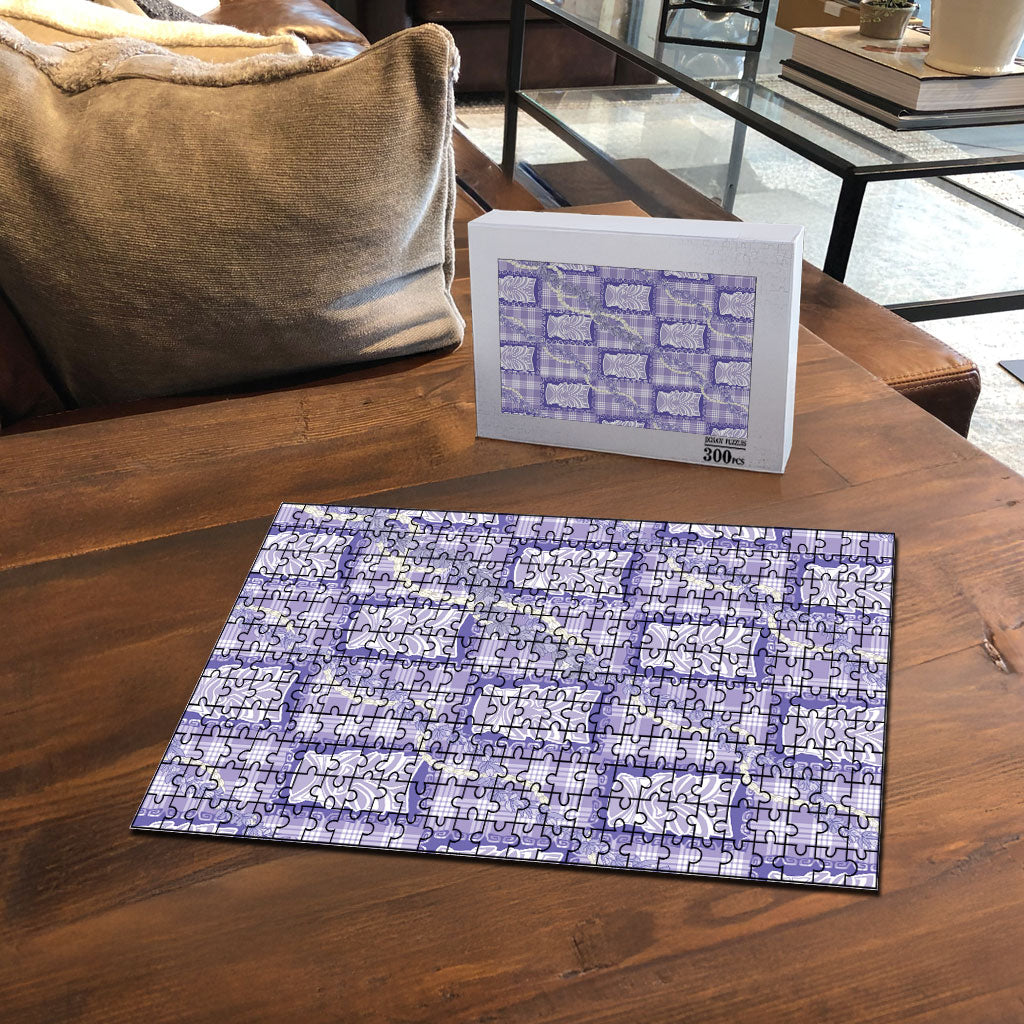 Aloha Hawaii Tiki Palaka Motifs Puzzle Honohono Lei Purple Elegant Vibes