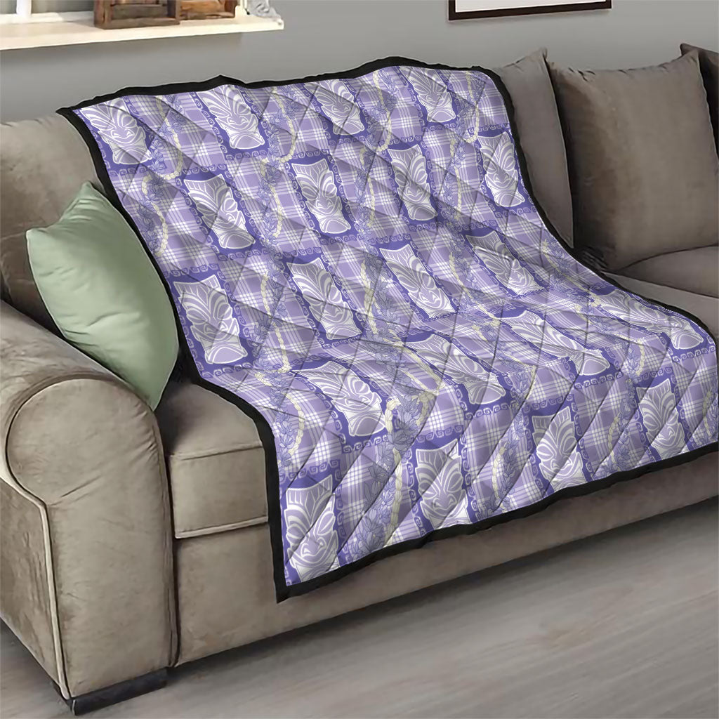 Aloha Hawaii Tiki Palaka Motifs Quilt Honohono Lei Purple Elegant Vibes