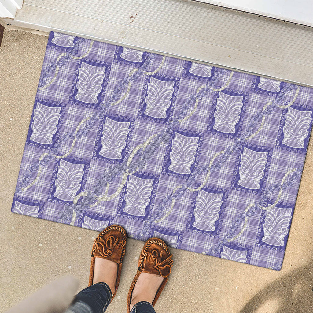 Aloha Hawaii Tiki Palaka Motifs Rubber Doormat Honohono Lei Purple Elegant Vibes
