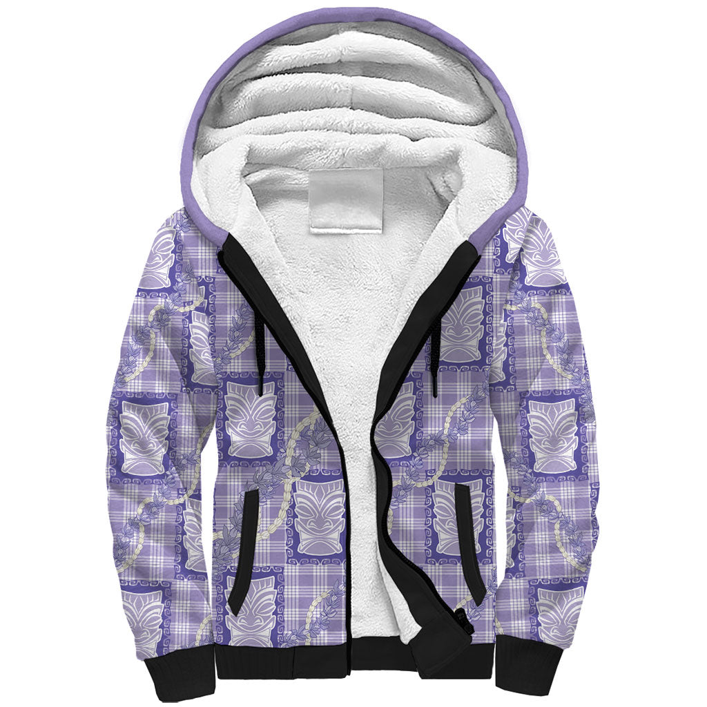 Aloha Hawaii Tiki Palaka Motifs Sherpa Hoodie Honohono Lei Purple Elegant Vibes