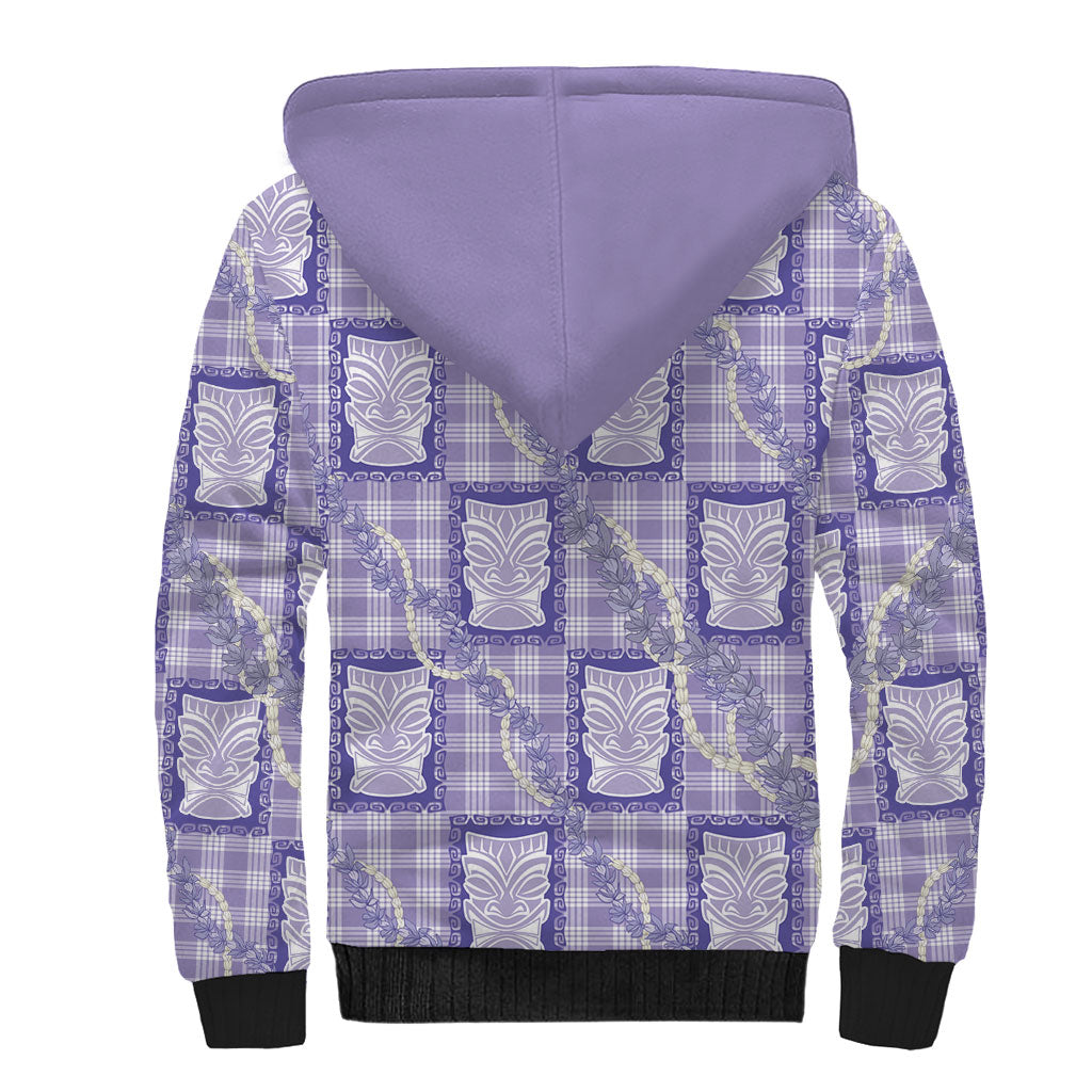 Aloha Hawaii Tiki Palaka Motifs Sherpa Hoodie Honohono Lei Purple Elegant Vibes