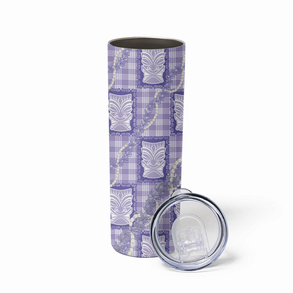 Aloha Hawaii Tiki Palaka Motifs Skinny Tumbler Honohono Lei Purple Elegant Vibes
