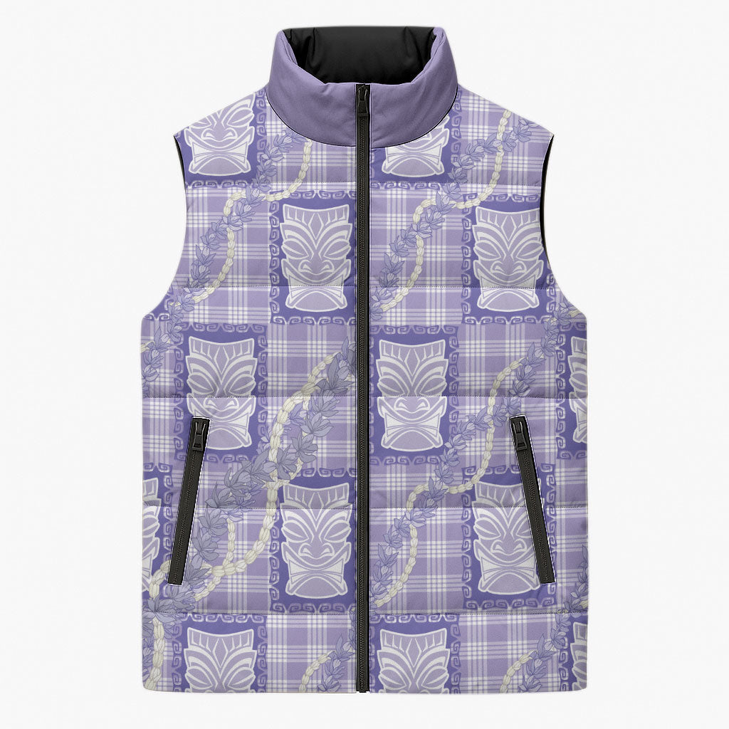 Aloha Hawaii Tiki Palaka Motifs Sleeveless Puffer Jacket Honohono Lei Purple Elegant Vibes LT14 Unisex Purple - Polynesian Pride