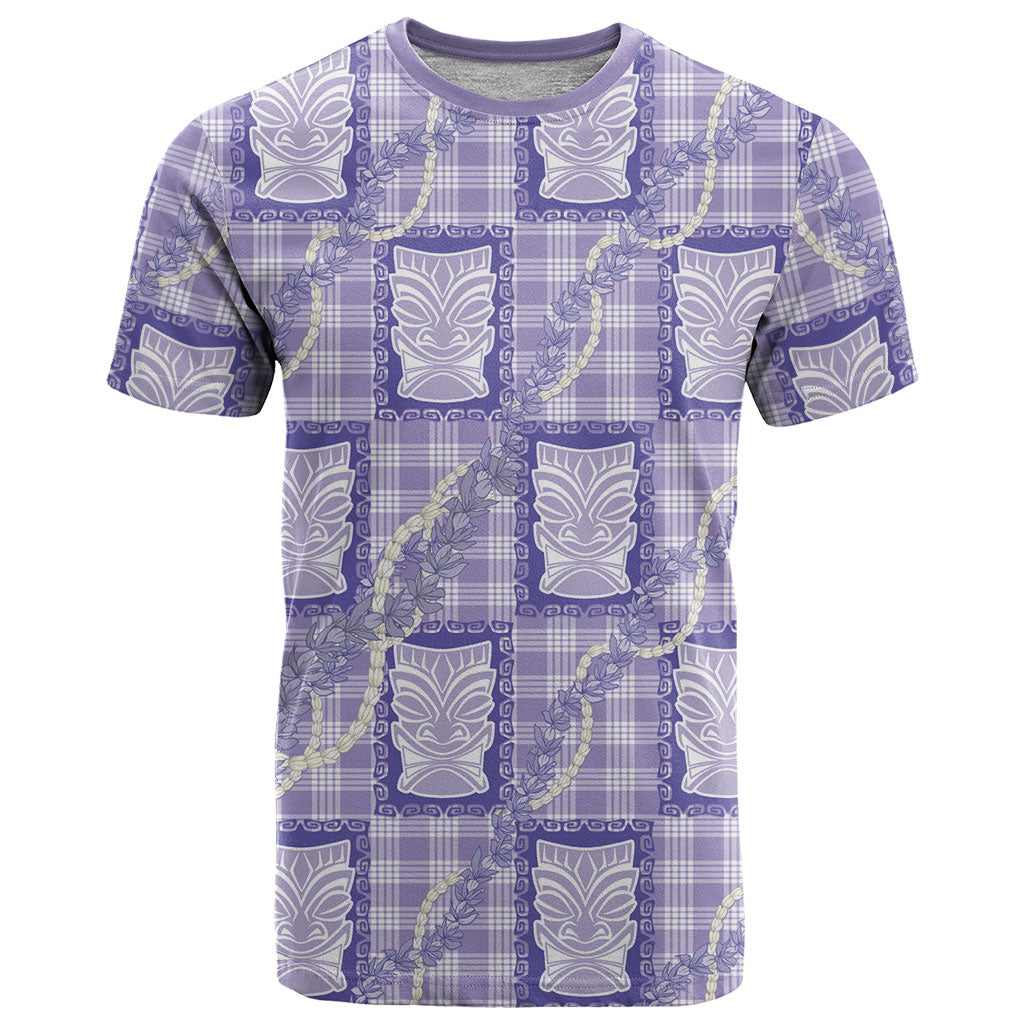 Aloha Hawaii Tiki Palaka Motifs T Shirt Honohono Lei Purple Elegant Vibes
