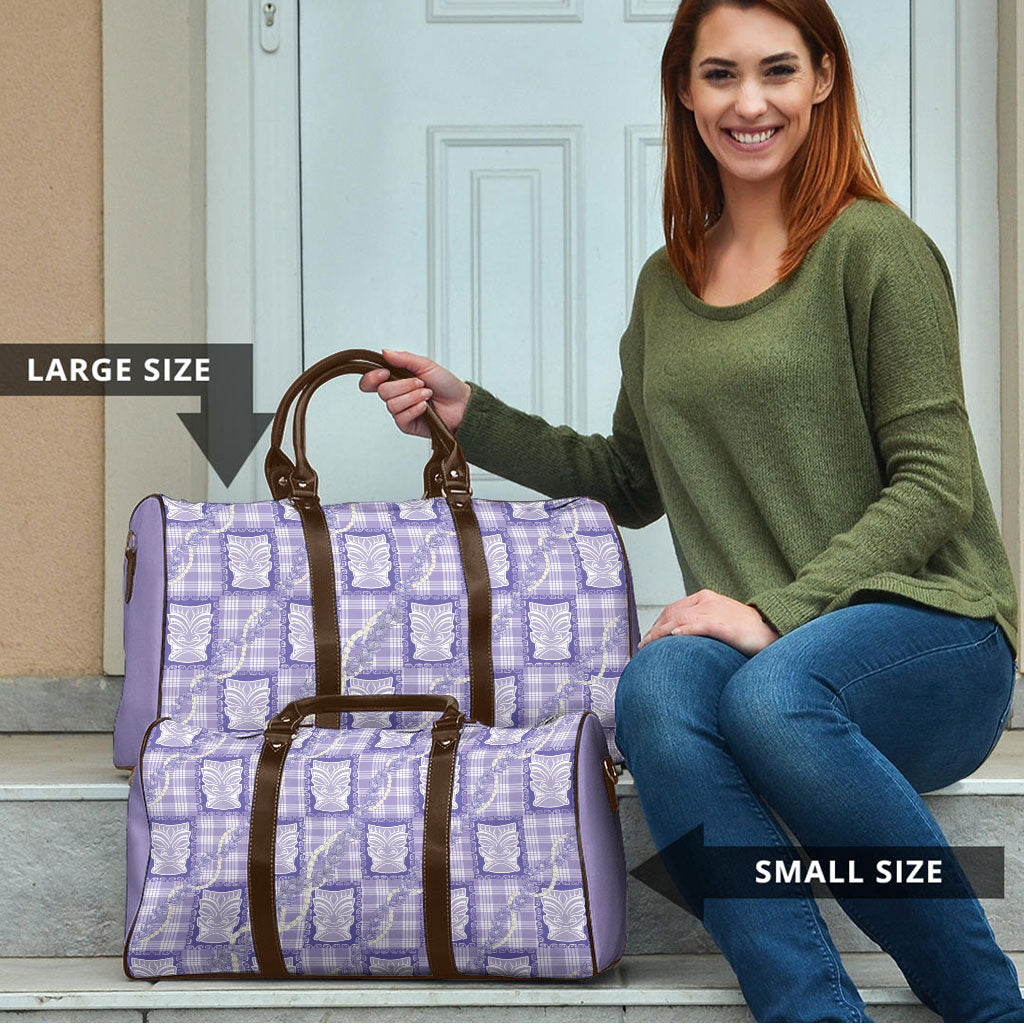 Aloha Hawaii Tiki Palaka Motifs Travel Bag Honohono Lei Purple Elegant Vibes