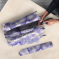Aloha Hawaii Tiki Palaka Motifs Umbrella Honohono Lei Purple Elegant Vibes