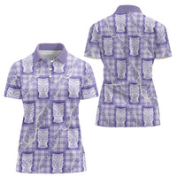 Aloha Hawaii Tiki Palaka Motifs Women Polo Shirt Honohono Lei Purple Elegant Vibes