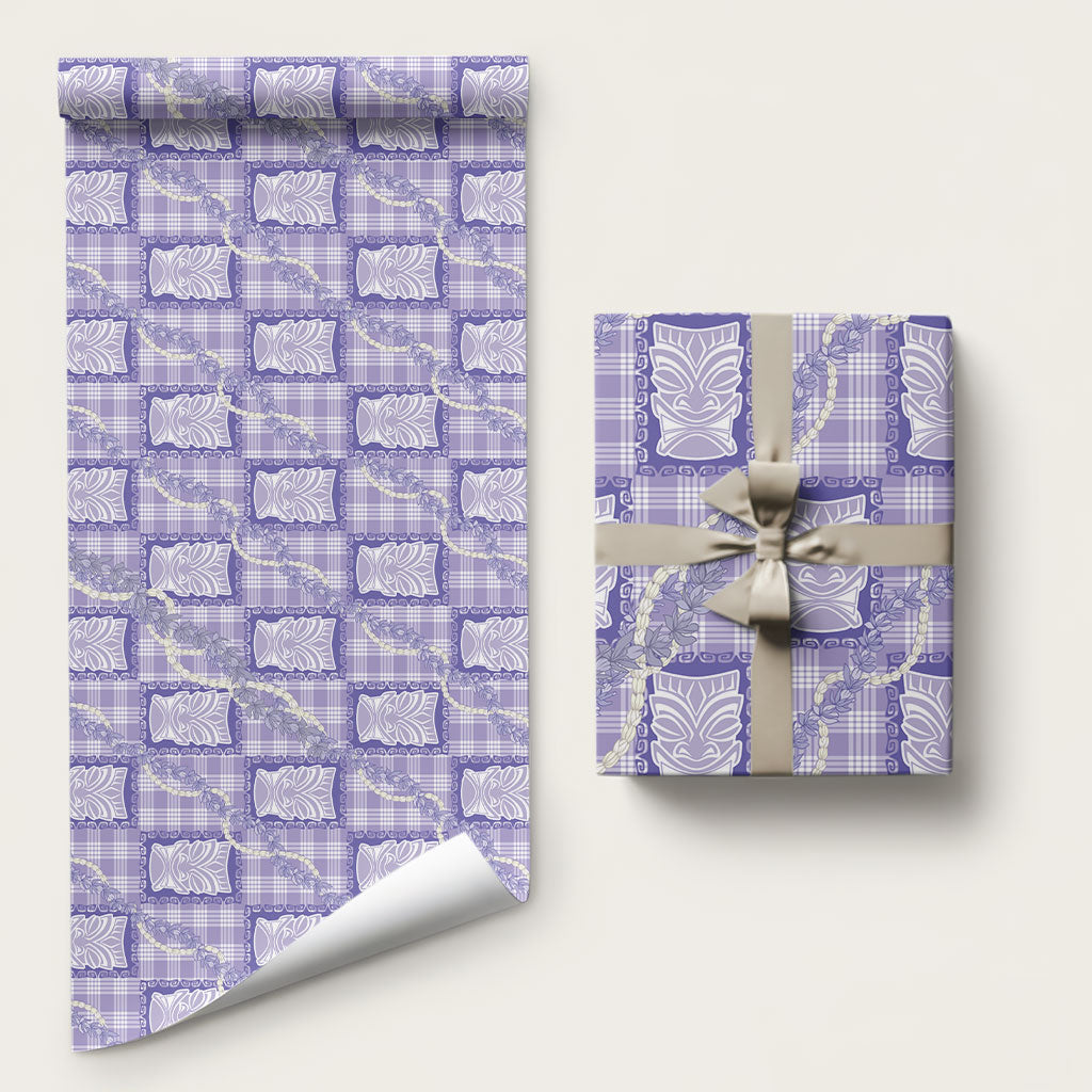Aloha Hawaii Tiki Palaka Motifs Wrapping Paper Honohono Lei Purple Elegant Vibes