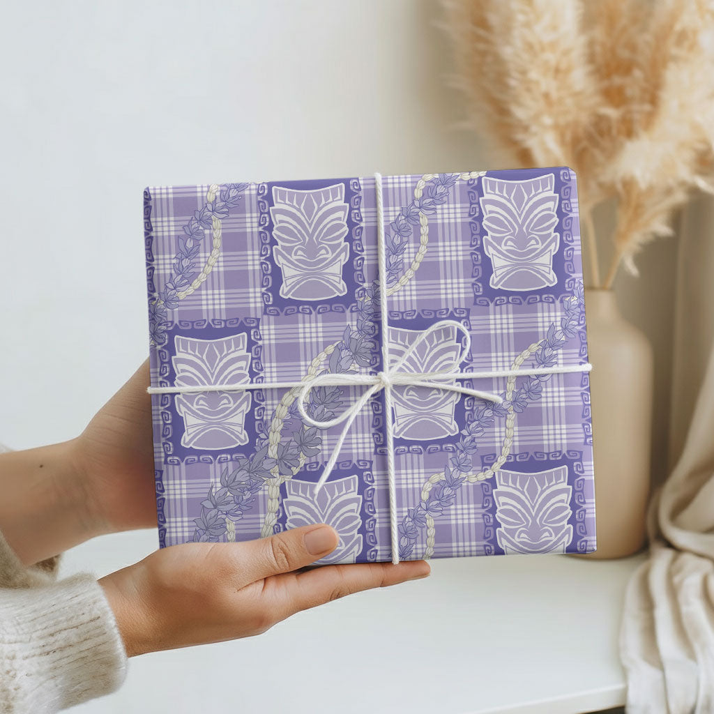 Aloha Hawaii Tiki Palaka Motifs Wrapping Paper Honohono Lei Purple Elegant Vibes