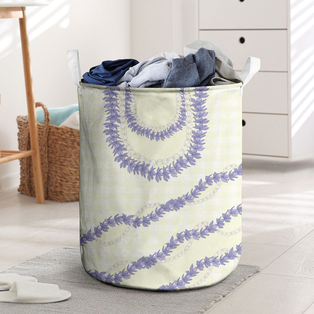 Hawaii Honohono Palaka Motifs Laundry Basket Hawaiian Orchid Lei LT14 Cream - Polynesian Pride
