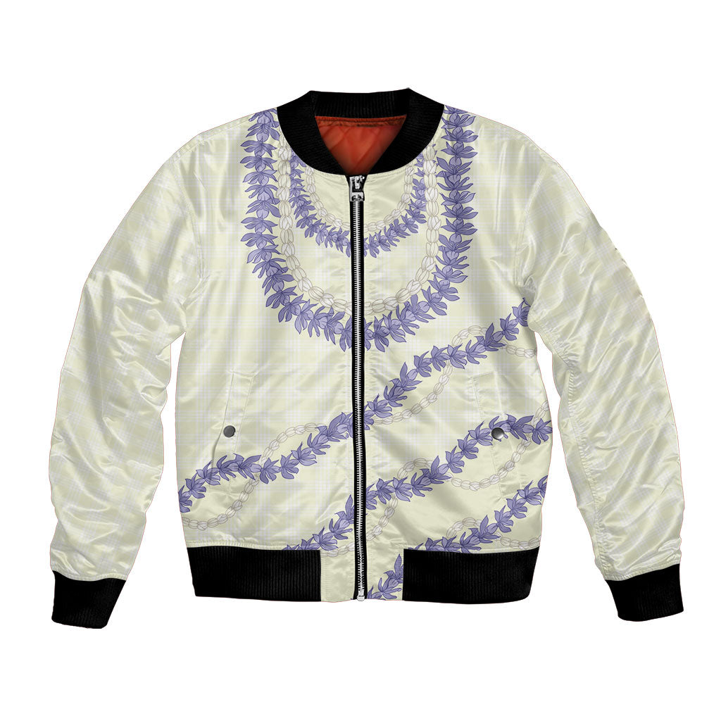 Hawaii Honohono Palaka Motifs Bomber Jacket Hawaiian Orchid Lei LT14 Unisex Cream - Polynesian Pride