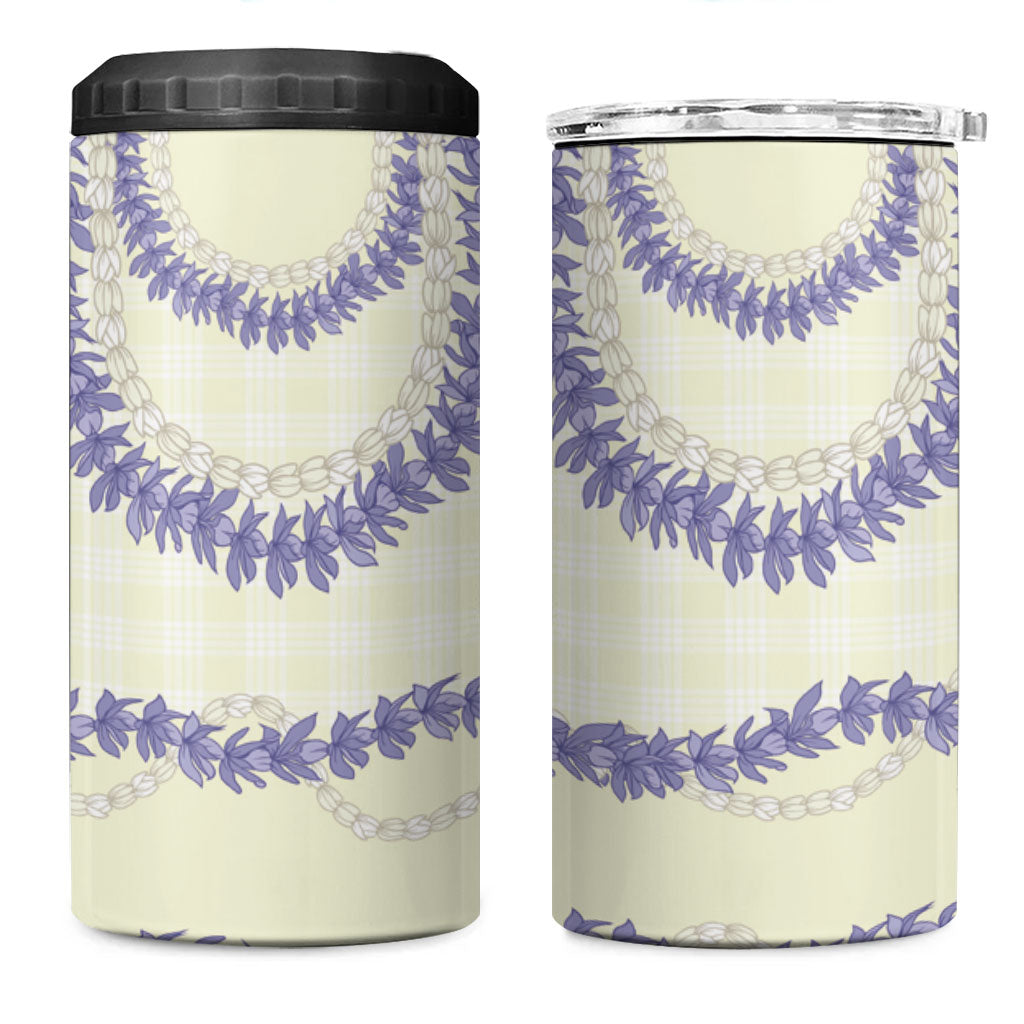 Hawaii Honohono Palaka Motifs 4 in 1 Can Cooler Tumbler Hawaiian Orchid Lei