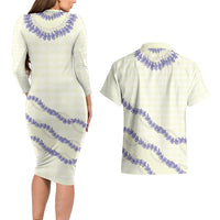 Hawaii Honohono Palaka Motifs Couples Matching Long Sleeve Bodycon Dress and Hawaiian Shirt Hawaiian Orchid Lei