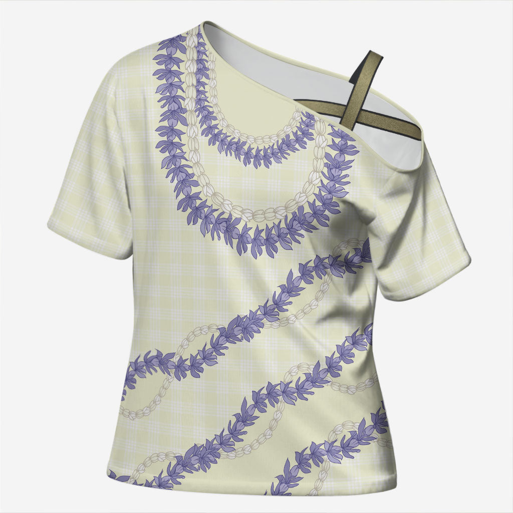 Hawaii Honohono Palaka Motifs Cross Shoulder Shirt Hawaiian Orchid Lei LT14 Female Cream - Polynesian Pride