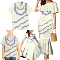 Hawaii Honohono Palaka Motifs Family Matching Mermaid Dress and Hawaiian Shirt Hawaiian Orchid Lei