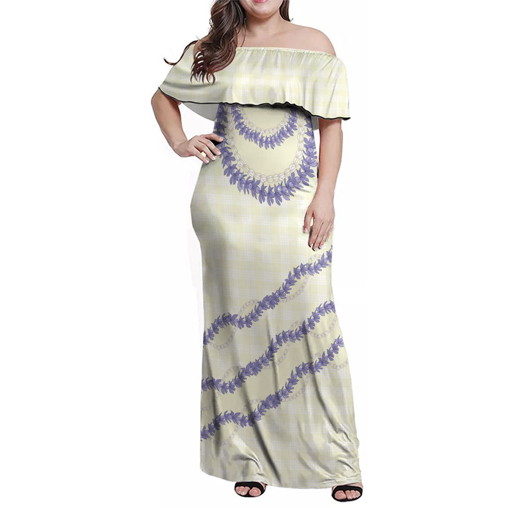 Hawaii Honohono Palaka Motifs Family Matching Off Shoulder Maxi Dress and Hawaiian Shirt Hawaiian Orchid Lei