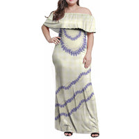 Hawaii Honohono Palaka Motifs Family Matching Off Shoulder Maxi Dress and Hawaiian Shirt Hawaiian Orchid Lei